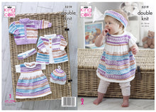 Load image into Gallery viewer, King Cole Double Knitting Pattern - Baby Cardigan Dress Coat &amp; Headband (5219)