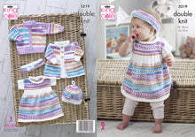 Load image into Gallery viewer, King Cole Double Knitting Pattern - Baby Cardigan Dress Coat &amp; Headband (5219)