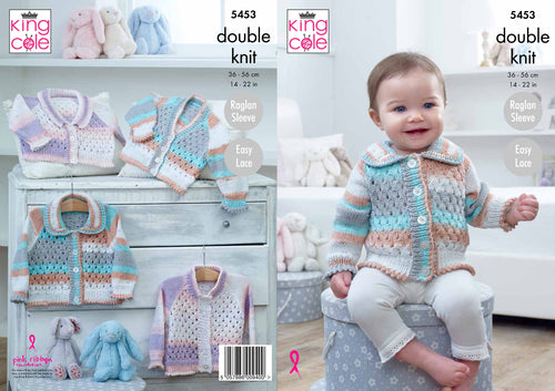 King Cole Double Knitting Pattern - Baby Cardigans (5453)
