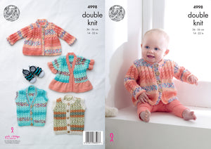 King Cole Double Knitting Pattern - Baby Round or V Neck Jackets & Gilets (4998)