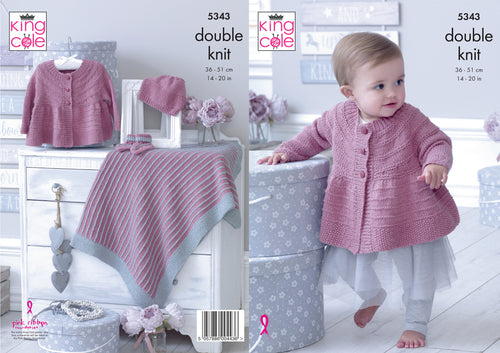 King Cole Double Knitting Pattern - Baby Matinee Jacket & Accessories (5343)
