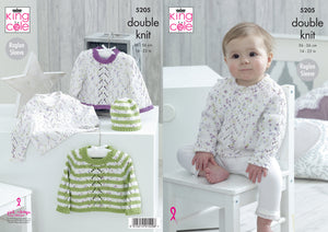 King Cole Double Knitting Pattern - Baby Sweater & Hat (5205)