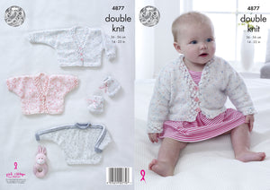 King Cole Double Knitting Pattern - Baby Sweater Cardigans & Bootees (4877)