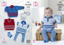 Load image into Gallery viewer, King Cole Double Knitting Pattern - Baby Sweater Polo Shirt &amp; Slipover (5353)