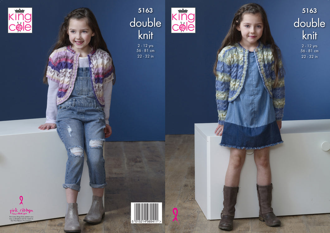 King Cole Double Knitting Pattern - Girls Cardigans (5163)