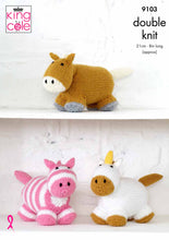 Load image into Gallery viewer, King Cole Double Knitting Pattern - Horse Unicorn &amp; Zebra Toys (9103)