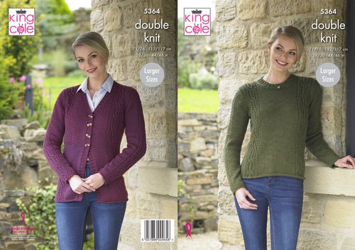 King Cole Double Knitting Pattern - Ladies Cardigan & Sweater (5364)