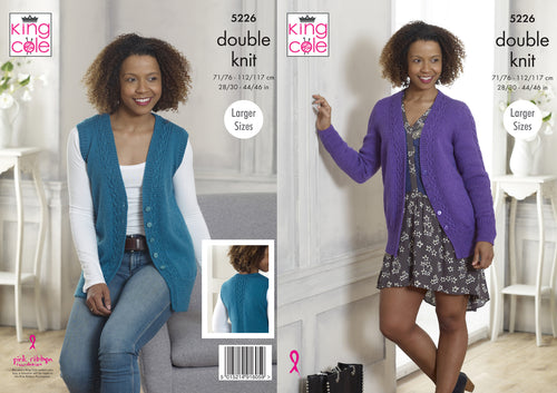 King Cole Double Knitting Pattern - Ladies Cardigan & Waistcoat (5226)