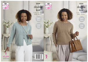 King Cole Double Knitting Pattern - Ladies Sweater & Cardigan (5224)