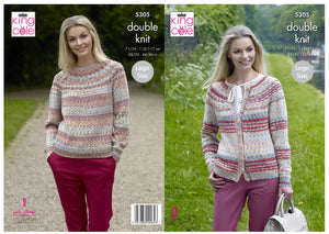 King Cole Double Knitting Pattern - Ladies Sweater & Cardigan (5305)