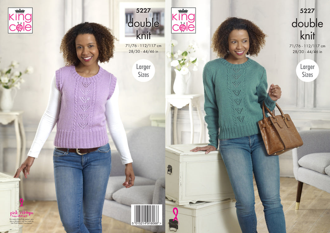 King Cole Double Knitting Pattern - Ladies Sweater & Slipover (5227)