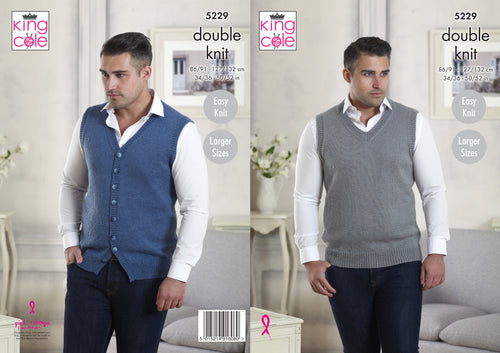 King Cole Double Knitting Pattern - Mens Slipover & Waistcoat (5229)