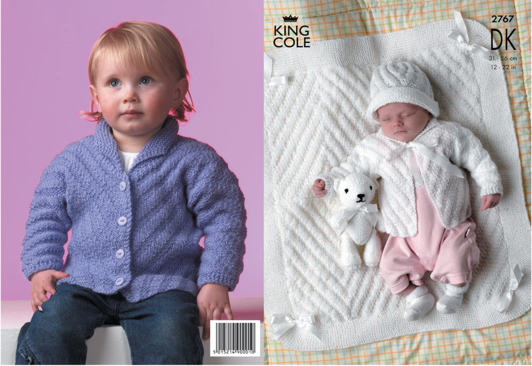 King Cole Double Knitting DK Pattern - 2767 Jacket Hat & Blanket