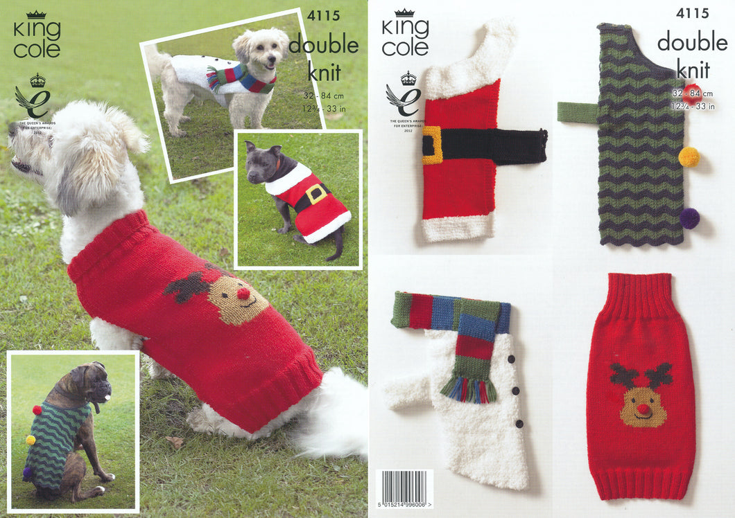 King Cole Double Knitting DK Pattern - Christmas Dog Coats (4115)
