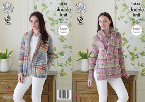 King Cole Double Knitting Pattern - Ladies Jacket Sweater & Scarf (4546)