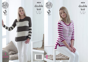 King Cole Double Knitting Pattern - Ladies Striped Sweaters (4834)