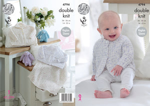 King Cole Double Knitting Pattern - Baby Raglan Cardigans & Blanket (4794)
