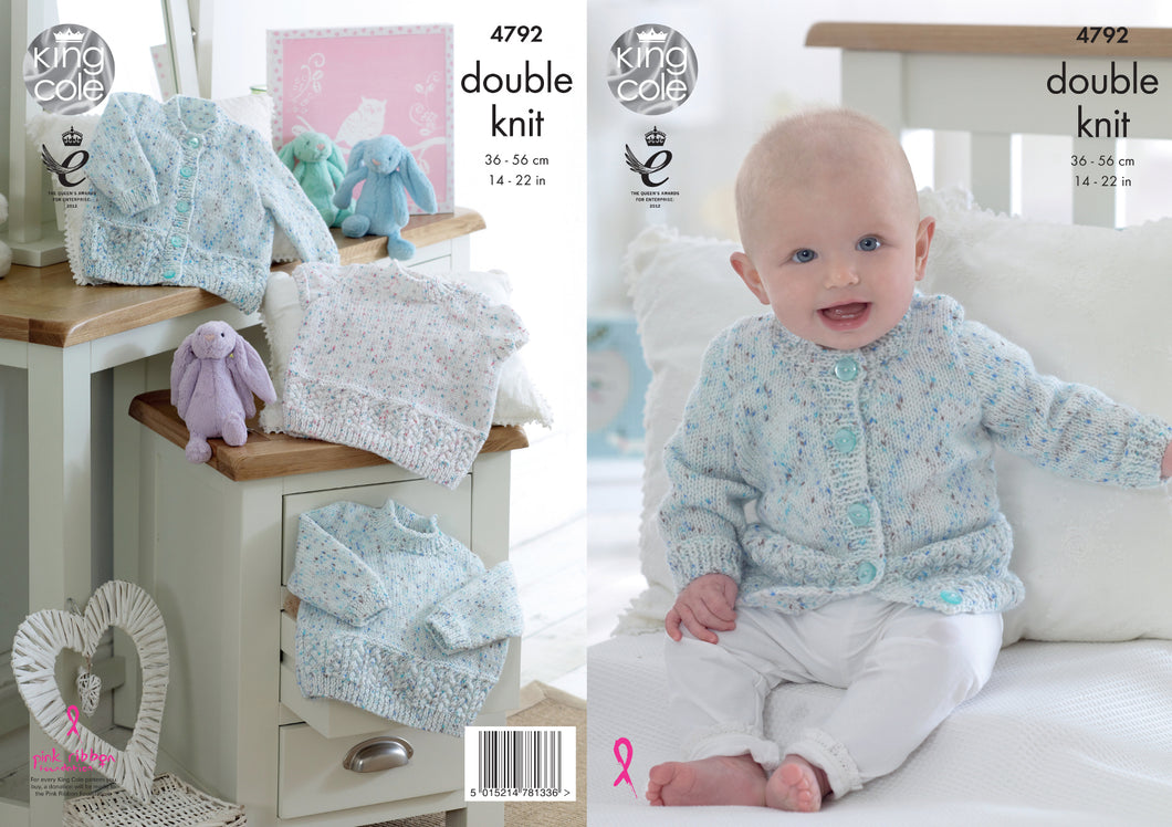 King Cole Double Knitting Pattern - Baby Sweaters & Cardigan (4792)
