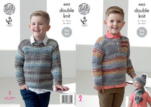 Load image into Gallery viewer, King Cole Double Knitting Pattern - Boys Sweaters Hat &amp; Scarf (4453)