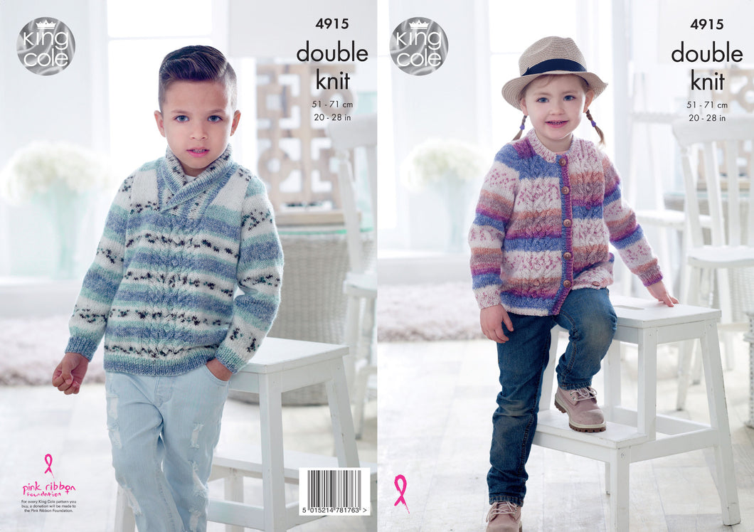 King Cole Double Knitting Pattern - Childrens Sweater & Cardigan (4915)