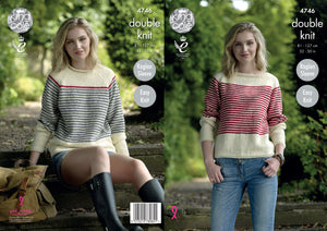 King Cole Double Knitting Pattern - Ladies High or Boat Neck Sweaters (4746)