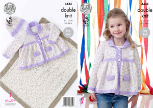 King Cole Double Knitting Pattern - Girls Jacket Hat & Blanket (4444)