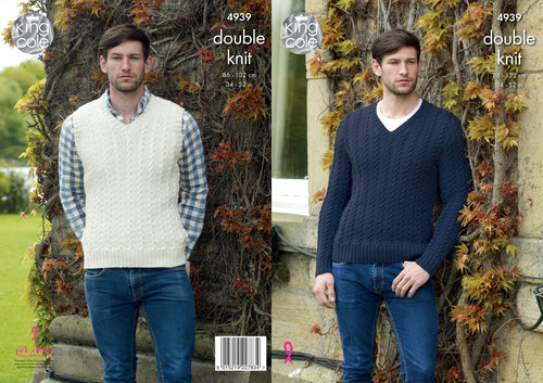 King Cole Double Knitting Pattern - Mens Cricket Slipover & Sweater (4939)