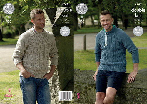King Cole Double Knitting Pattern - Mens Round or Stand Up Neck Sweater (4747)
