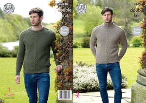 King Cole Double Knitting Pattern - Mens Cable Panel Sweaters (4940)
