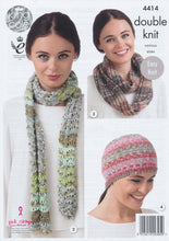 Load image into Gallery viewer, King Cole Double Knitting Pattern - Ladies Hat Scarves &amp; Snood (4414)