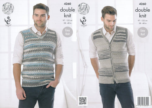 King Cole Double Knitting Pattern - Mens Slipover & Waistcoat (4260)