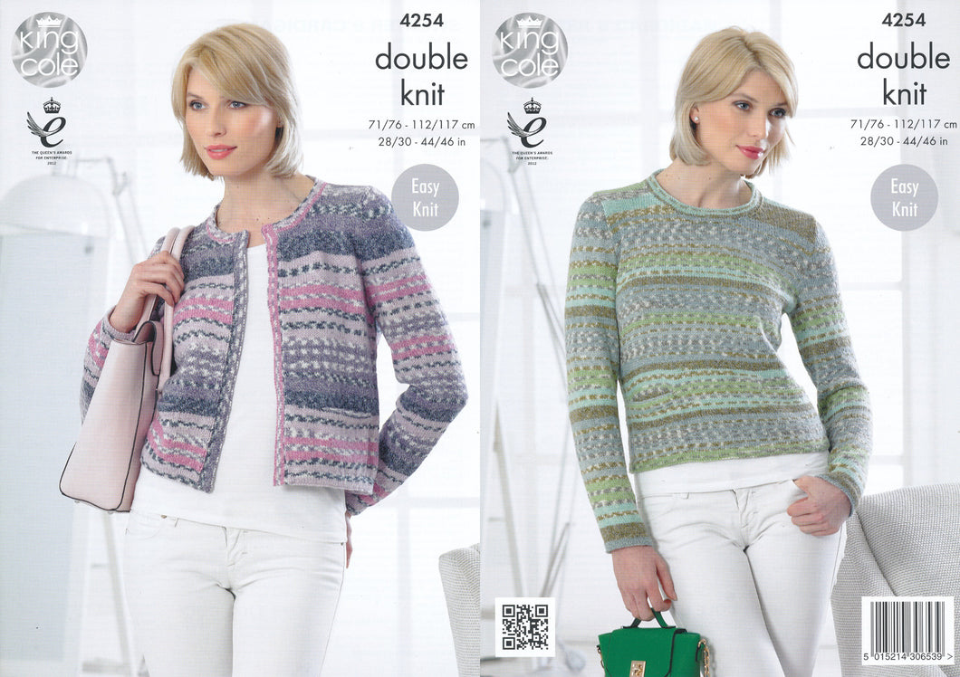 King Cole Double Knitting Pattern - Ladies Cardigan & Sweater (4254)