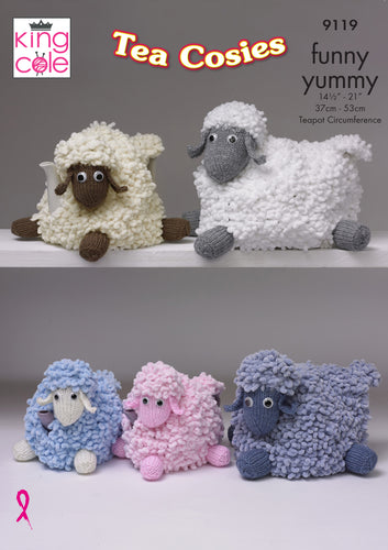 King Cole Funny Yummy Knitting Pattern - Sheep Tea Cosies (9119)