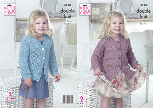 King Cole Double Knitting Pattern - Girls Cardigans (5128)