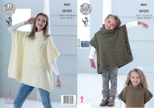 King Cole Aran Knitting Pattern - Ladies or Girls Tabbard & Snood (4841)
