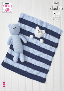 King Cole Double Knitting Pattern - 4005 Blankets & Teddy Bear