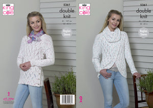 King Cole Double Knitting Pattern - Ladies Cardigan Sweater & Cowl (5361)