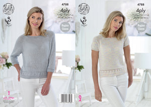 King Cole 4ply Knitting Pattern - Ladies Lace Style Hem Tops (4788)