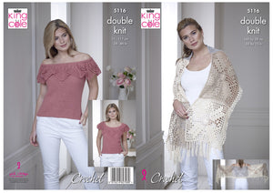 King Cole Double Knit Crochet Pattern - Ladies Wrap & Top (5116)