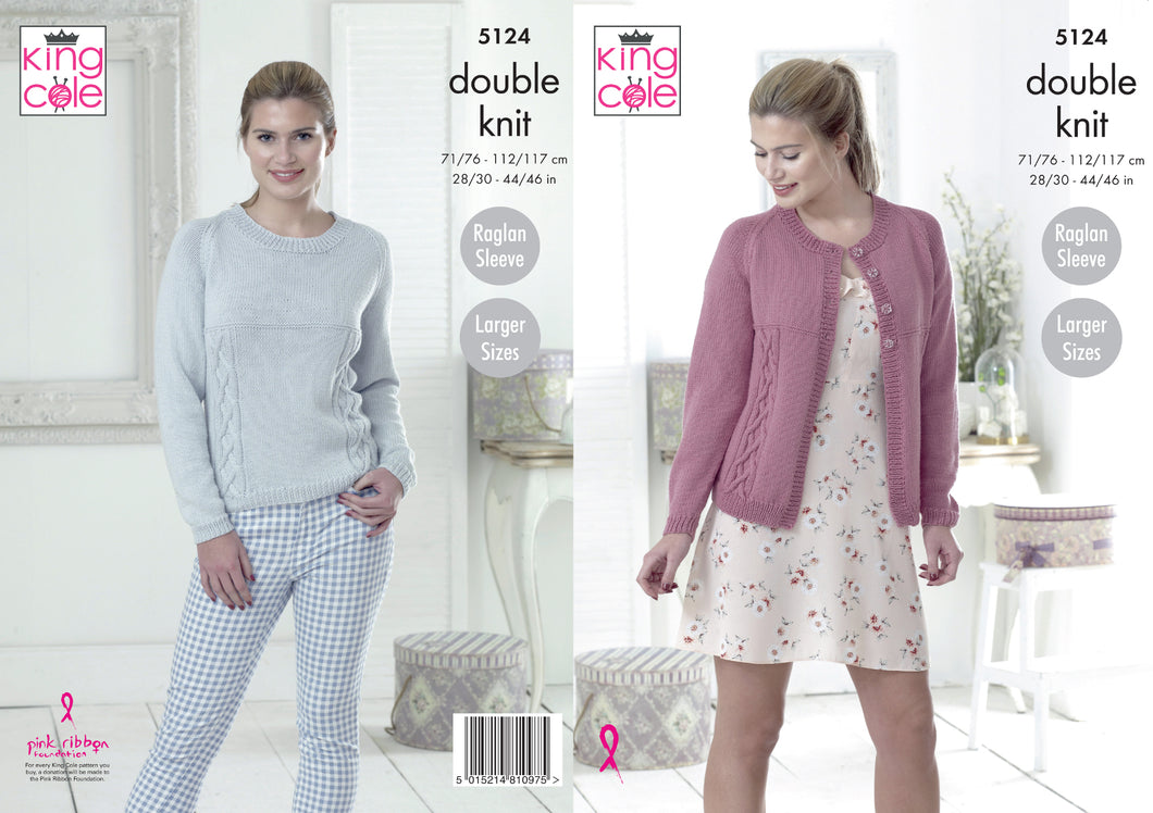 King Cole Double Knitting Pattern - Ladies Cardigan & Sweater (5124)