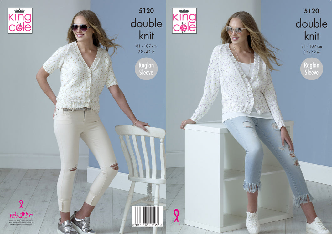 King Cole Double Knitting Pattern - Ladies Cardigans (5120)