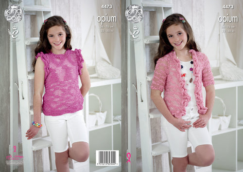 King Cole Opium Knitting Pattern - Girls Frilly Cardigan & Top (4473)