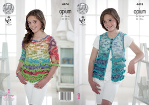 King Cole Opium Knitting Pattern - Girls Frilly Waistcoat & Sweater (4474)