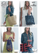 Load image into Gallery viewer, King Cole Raffia Crochet Pattern - Ladies Crocheted Bags (4337)