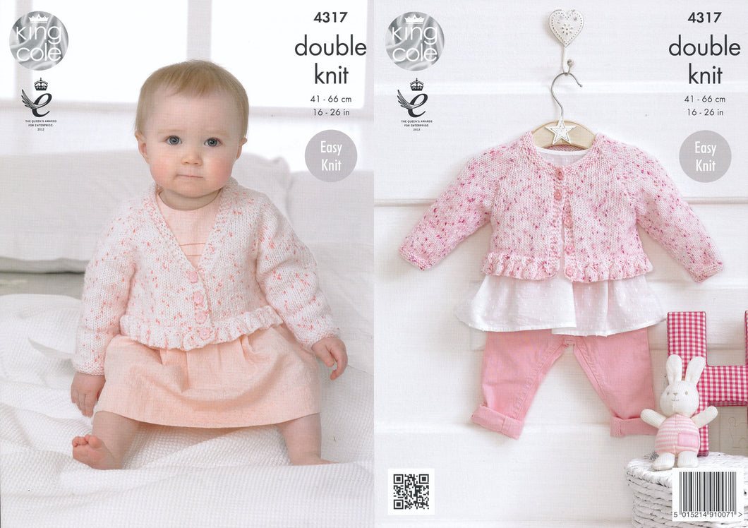 King Cole Double Knitting Pattern - Baby Round or V Neck Cardigans (4317)