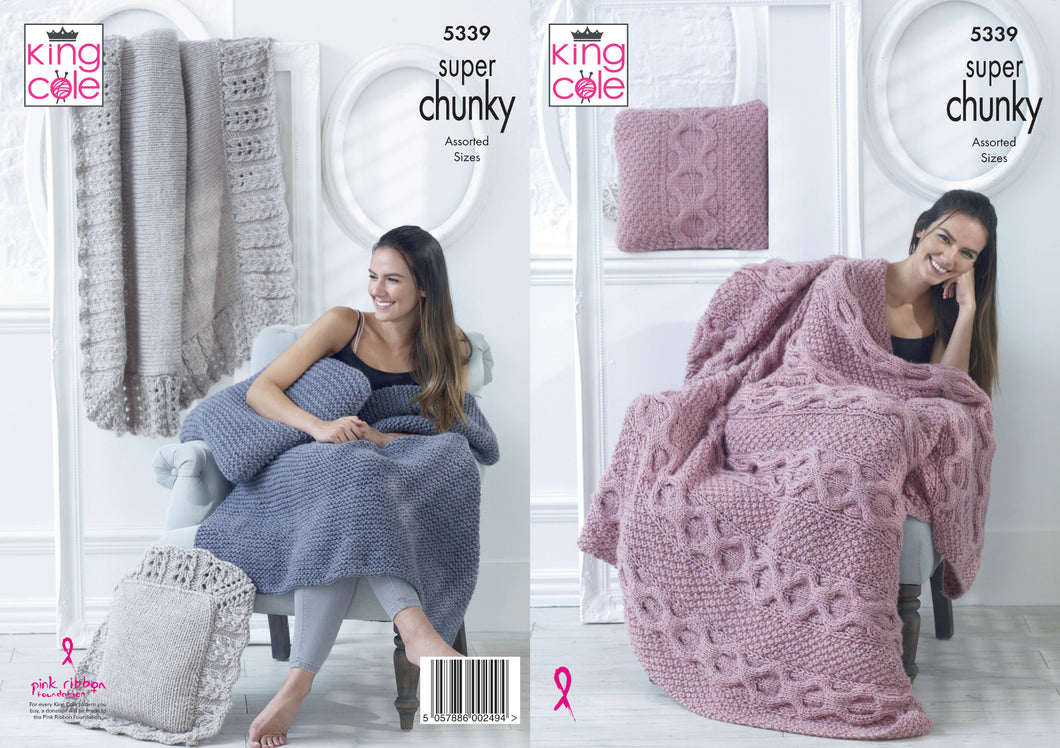King Cole Super Chunky Knitting Pattern - Cushions & Blankets (5339)