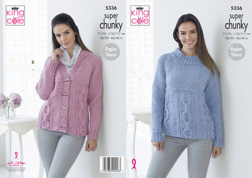 King Cole Super Chunky Knitting Pattern - Ladies Sweater & Cardigan (5336)