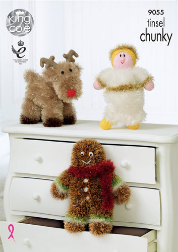 King Cole Tinsel Knitting Pattern - Angel Reindeer & Gingerbread Man (9055)
