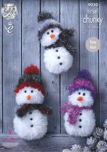 King Cole Tinsel Chunky Knitting Pattern - Snowman Toys (9030)