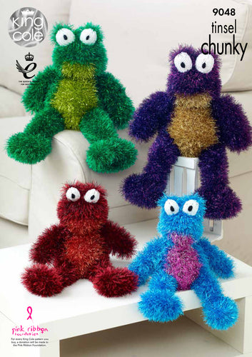 King Cole Tinsel Knitting Pattern - Small or Large Frogs (9048)